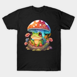 Cottagecore aesthetic frog on Mushroom T-Shirt